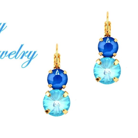 Aqua Allure Double Drop Crystal Earrings in Gold Plated Lever Back Settings - Picture 1 of 7